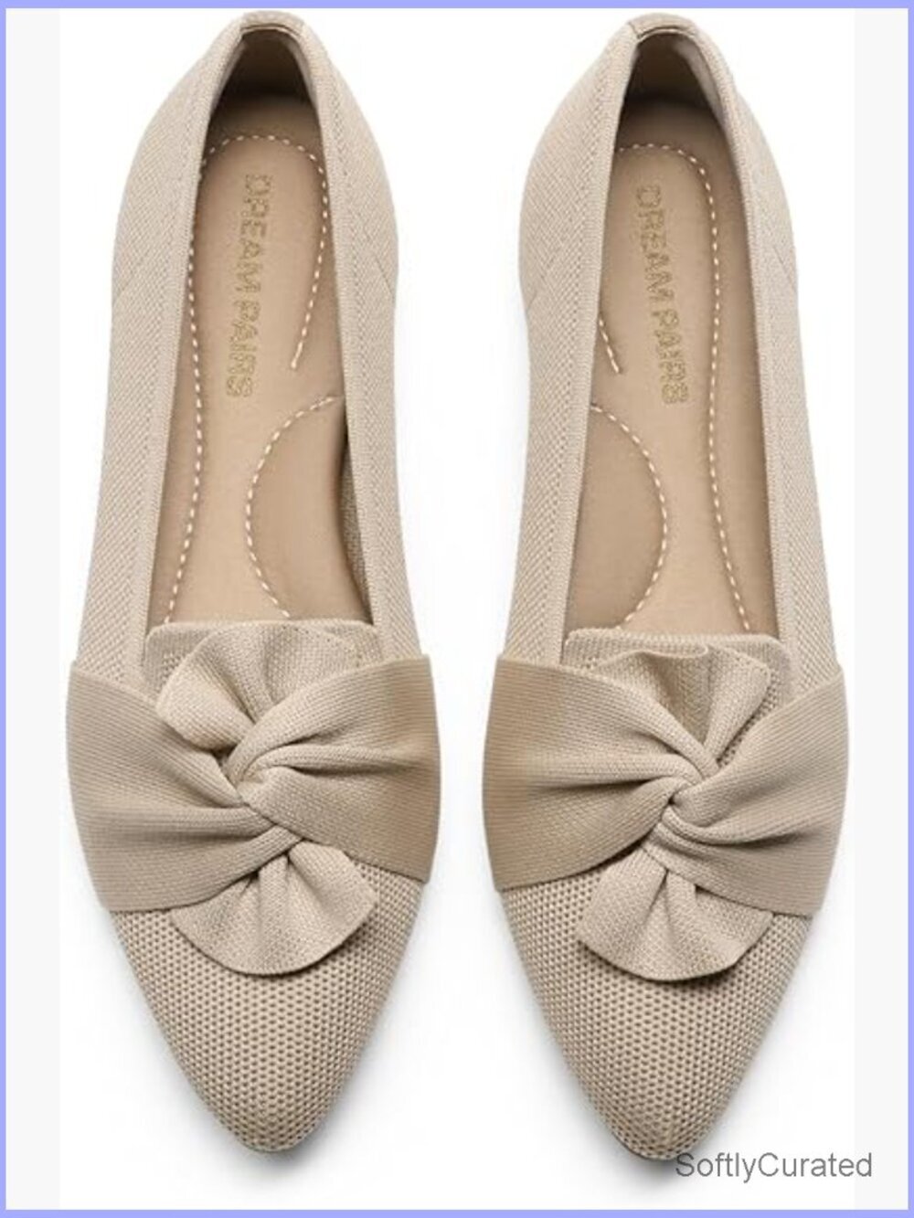 Pointed Toe Foldable Ballet Flats Knit Slip-On Shoes Comfortable Work Travel